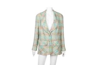 Chanel Green Wool Tweed CC Jacket - Size 44