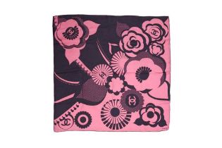 Chanel Purple Geometric Camellia Print Silk Scarf