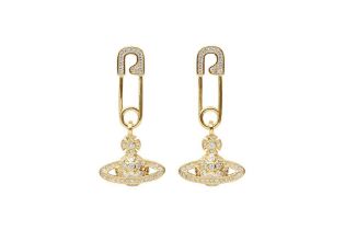 Vivienne Westwood Crystal Safety Pin Orb Pierced Earrings