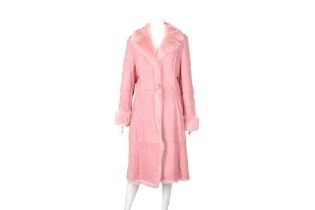 Escada Pink Shearling Whipstitch Coat - Size 38