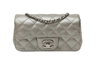 Chanel Metallic Grey Rectangular Mini Flap Bag