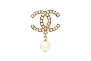 Chanel Ivory Pearl Drop CC Pin Brooch