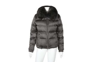Prada Grey Quilted Down Fur Trim Jacket - Size 42
