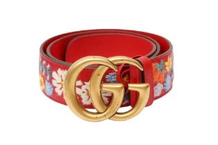 Gucci Red Marmont GG Embroidered Belt - Size 80