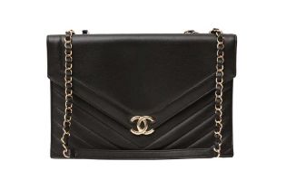 Chanel Black Chevron Envelope Flap Bag