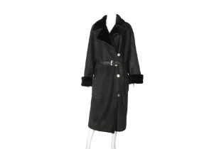 Fendi Black Zucca Shearling Long Coat - Size 42