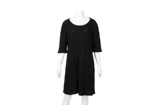 Chanel Black Textured Knit CC Dress - Size 44