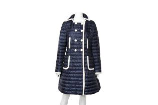 Moncler Navy Quilted Down Double Breasted Coat - Size 4