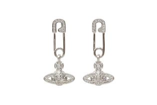 Vivienne Westwood Crystal Safety Pin Orb Pierced Earrings