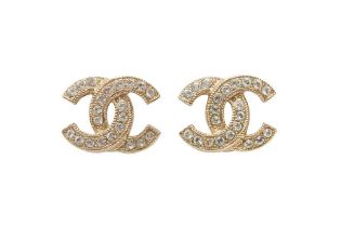 Chanel Crystal CC Mini Pierced Earrings