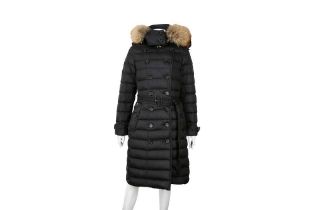 Burberry Black Quilted Down Hooded Coat - Size S