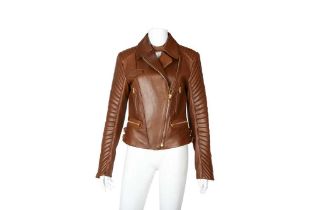 Tom Ford Brown Leather Quilted Biker Jacket - Size 42
