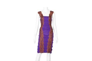 Dolce & Gabbana Purple Silk Embellished Ruched Dress