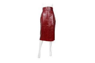 Gucci Burgundy Leather Straight Midi Skirt - Size 42