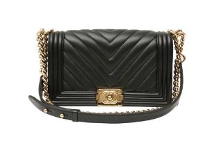 Chanel Black Chevron Medium Boy Bag