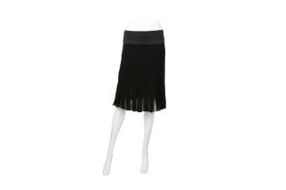 Chanel Black Silk Sewn Down Pleat Skirt - Size 38