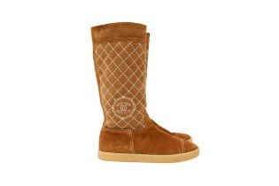 Chanel Tan Shearling CC Long Boot - Size 5