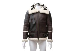 Balenciaga Brown Oversized Le Bombardier Logo Shearling Jacket - Size 36