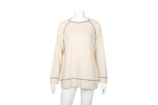 Brunello Cucinelli Cream Cashmere Embellished Sweater - Size M