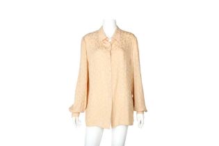 Valentino Beige Silk V Logo Blouse - Size 46