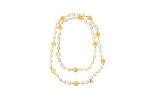 Chanel Ivory Pearl CC Sautoir Necklace