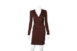 Gucci Brown Crepe Long Sleeve Dress - Size XS
