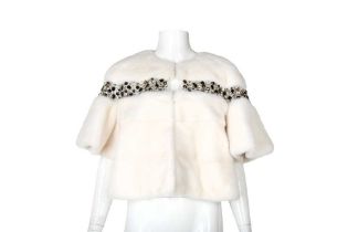 Unnamed White Mink Cropped Embellished Jacket - Size XL