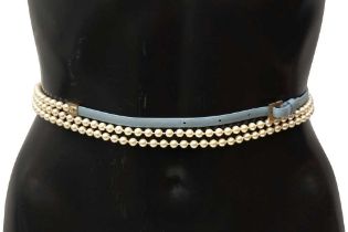 Chanel Blue Pearl Double Wrap Belt - Size 90