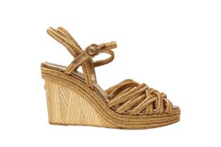 Chanel Gold Espadrille Wedge Sandal - Size 38.5