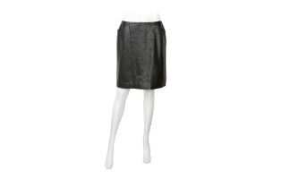 Chanel Black Leather A Line Skirt - Size 44