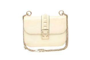 Valentino White Rockstud Small Glam Lock Bag