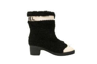 Chanel Black Shearling CC Heeled Ankle Boot - Size 37