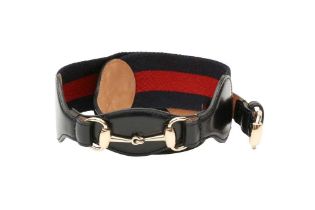 Gucci Navy Horsebit Web Waist Belt - Size 70