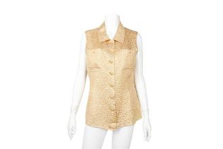 Chanel Gold Silk Lurex Sleeveless Blouse - Size 40