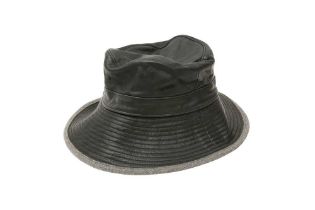 Hermes Chapeaux Motsch Black Leather Bucket Hat - Size 57