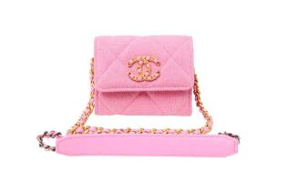 Chanel Pink 19 Flap Card Holder On Chain