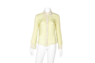 Dolce & Gabbana Pale Yellow Silk Embellished Shirt - Size 40