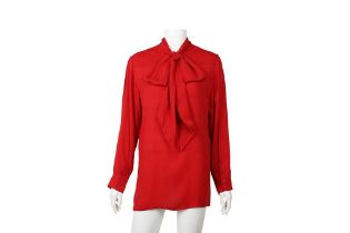 Gucci Red Silk Pussy Bow Blouse - Size 46