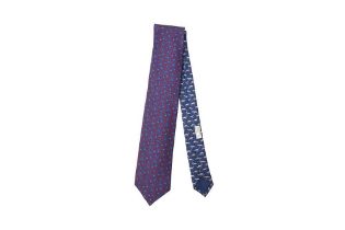 Hermes Blue 'Dada Hu' Print Silk Tie