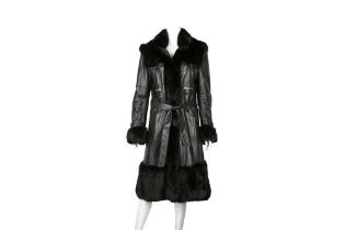 Roberto Cavalli Black Leather Fur Trim Coat - Size 44