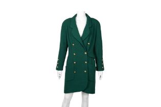 Chanel Green Wool Boucle CC Long Jacket - Size 40