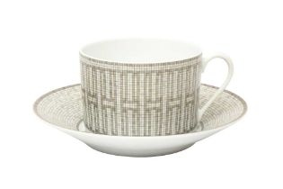Hermes ‘Mosaique Au 24 Platinum’ Breakfast Cups and Saucers