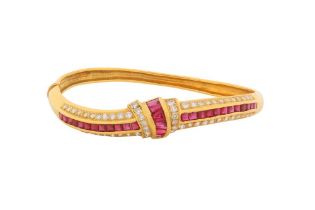 A RUBY AND DIAMOND BANGLE