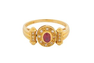A RUBY, SAPPHIRE AND DIAMOND REVERSIBLE RING,