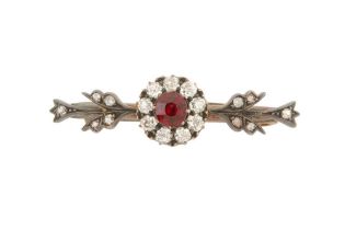 A RUBY AND DIAMOND BROOCH