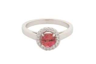 A PADPARADSCHA AND DIAMOND CLUSTER RING