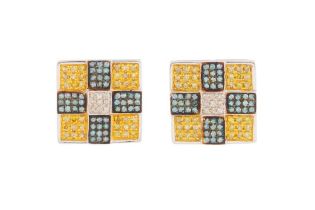 A PAIR OF SQUARE-SHAPED DIAMOND EARRINGS