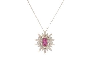 A PINK SAPPHIRE AND DIAMOND PENDANT NECKLACE