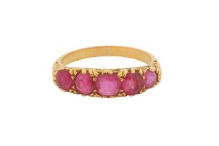 A FIVE-STONE RUBY RING