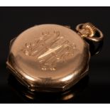 A lady's octagonal open faced pocket watch, cased in 14k gold,